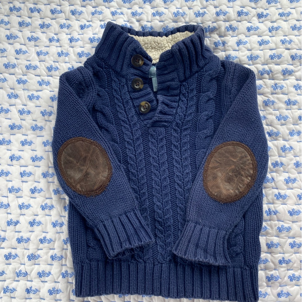Baby Gap Navy Knit Button Sweater with Cream Sherpa Lining